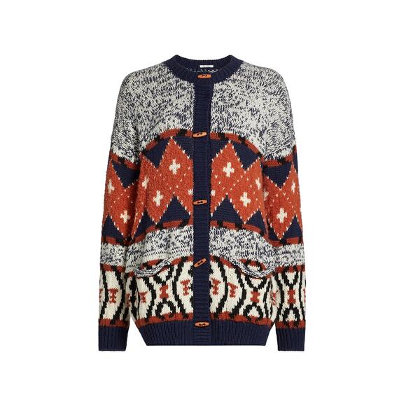 NWT MOTHER Alpaca-Blend Cardigan The Long Drop Abstract SZ LARGE - Picture 5 of 7